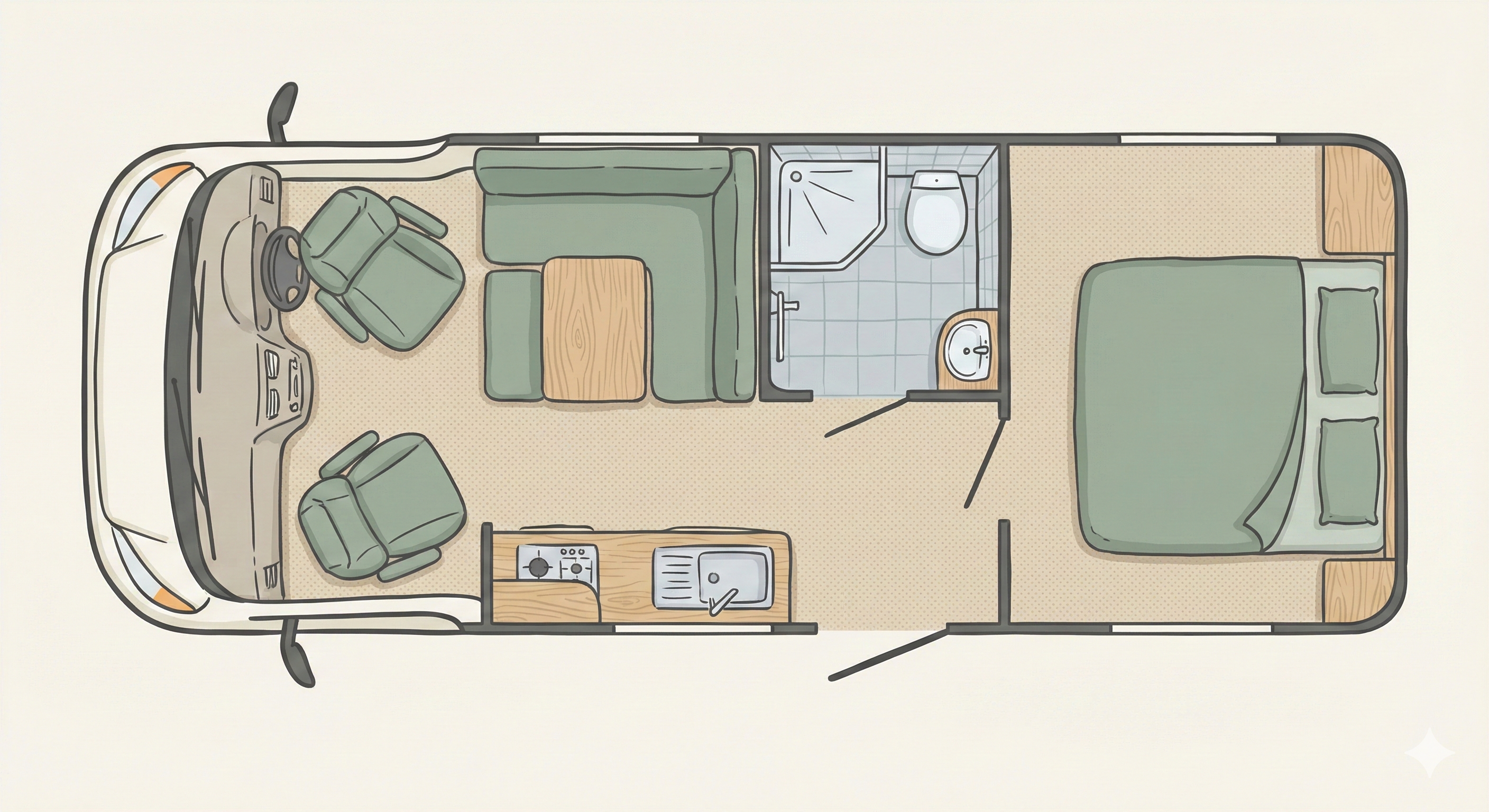 Transverse bed + garage floorplan