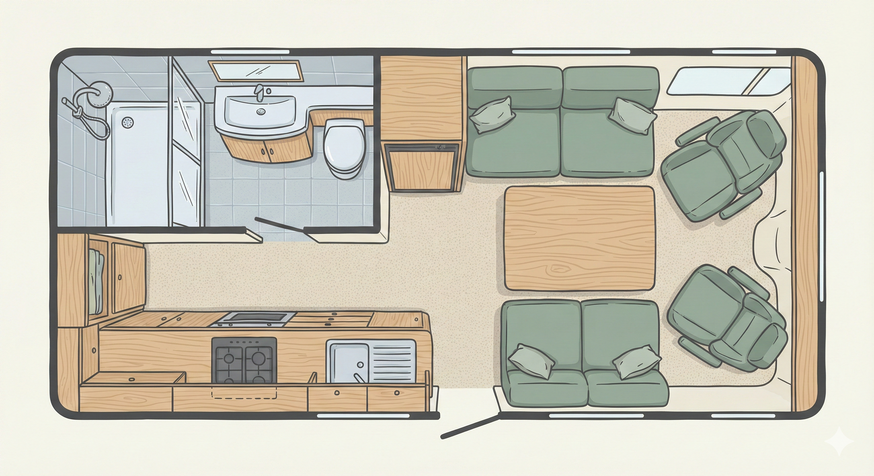 Full-width washroom floorplan