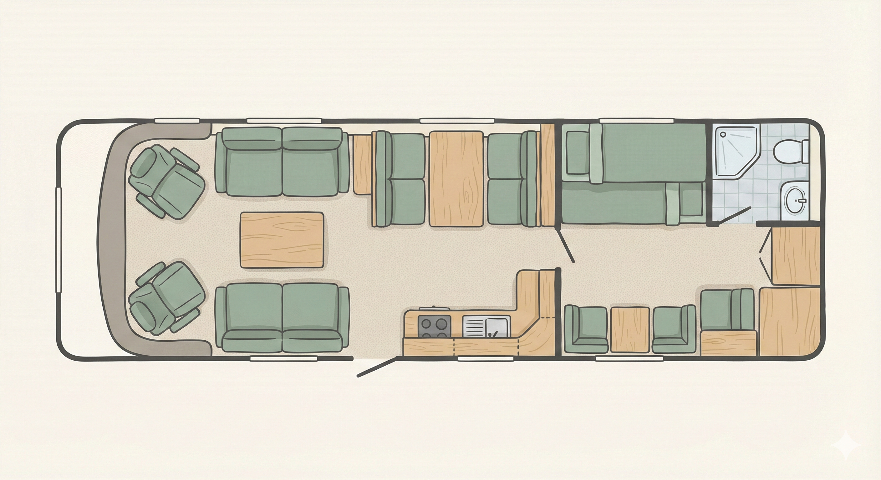 6-berth tag axle floorplan