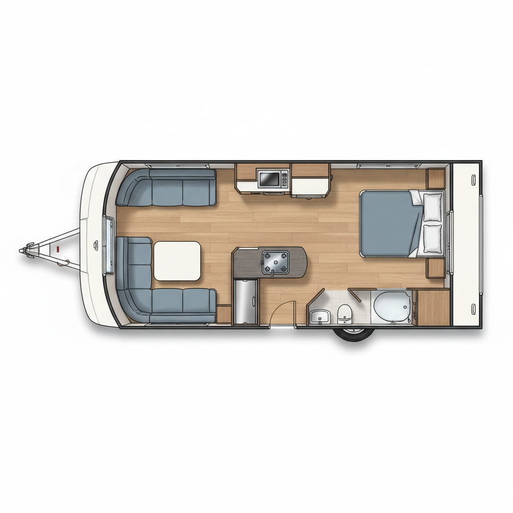 French Bed and Side Bunks floorplan