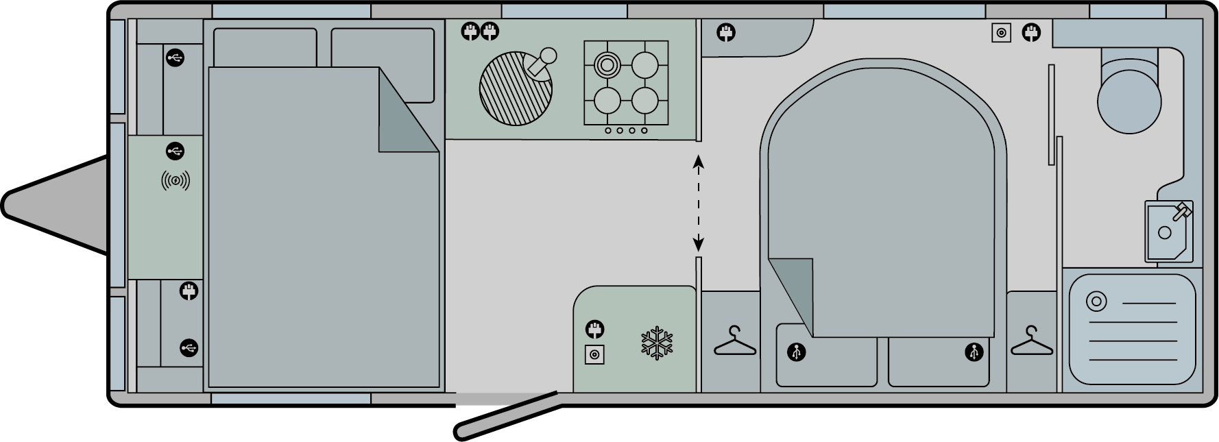 Transverse Island Bed floorplan